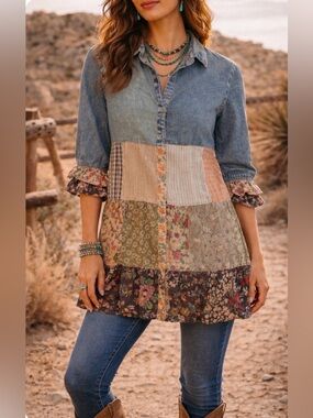 NEW‼️ Young Threads ⭐️ Patchwork Denim Top